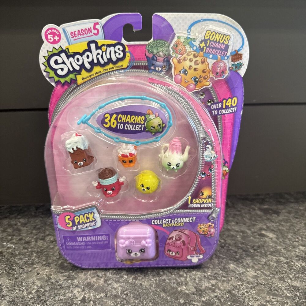 Shopkins Season 5 Ultra Rare Pack New Bonus Charm Blue Bracelet Pink Prommy